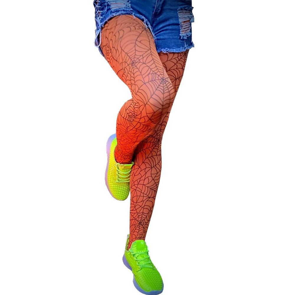 Orange Spider Web Tights for Halloween ! From small sizes to plus size.